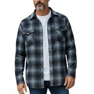 Mens Pendleton Medium Blue Black Plaid 100% Pure Virgin Wool Fisherman Flannel